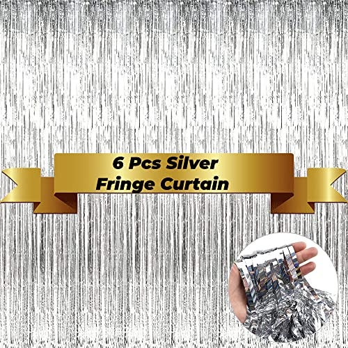 TOYXE Foil Fringe Tinsel Curtains for Photo Backdrop Party Decorations Silver Pack of 6 Pcs - Image 3