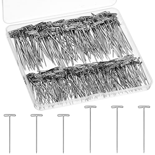 Juinte 400 Pieces Steel Plated T Pins Wig Pins T Shaped Pins for Sewing, Blocking, Knitting, 2 Inch, 1.5 Inch - Image 1