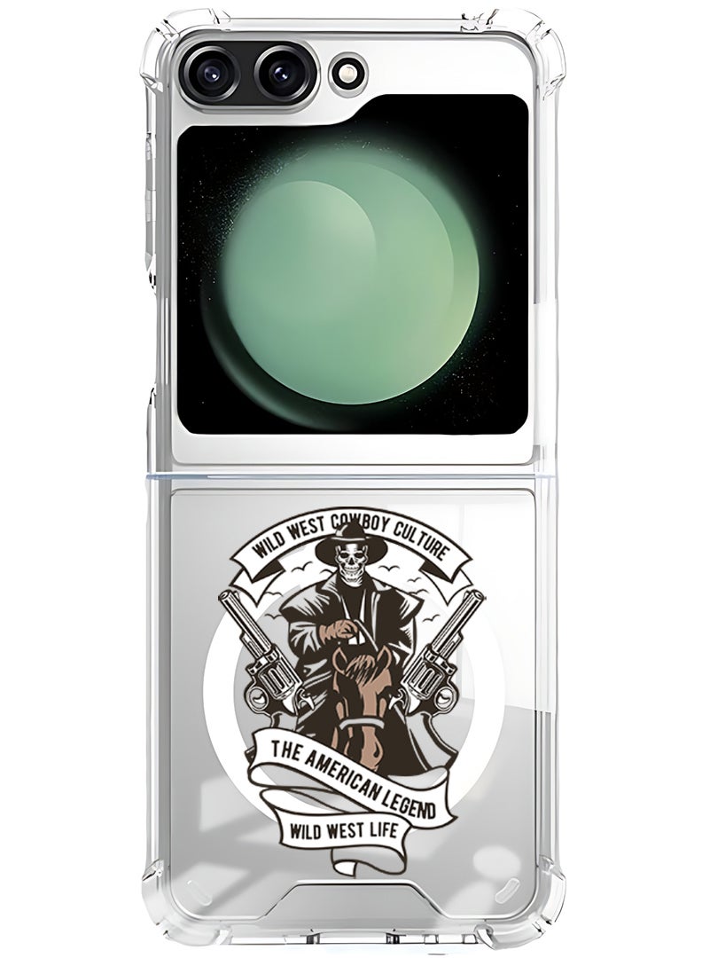 Theodor Magnetic Case for Samsung Galaxy Z Flip 5 Compatible with MagSafe Wireless Charging, Shockproof Phone Bumper Cover Wild west cowboy culture - Image 1