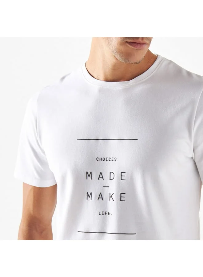 Iconic Iconic Slogan Print Crew Neck T-shirt with Short Sleeves