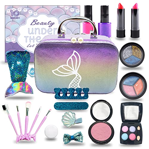 10Leccion Kids Makeup Set for Girls - Non Toxic Washable Mermaid Makeup Kit, Little Mermaid Toys for Girl 5-7, 8-12，Princess Dress up Beauty Vanity Set，Ideal Party Gifts for Halloween Christmas and Birthday - Image 1