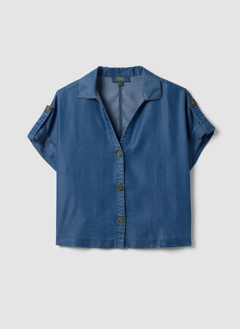 Ovs  OVS Blue Pure Lyocell Short-Sleeved Shirt for Women | Best Price UAE
