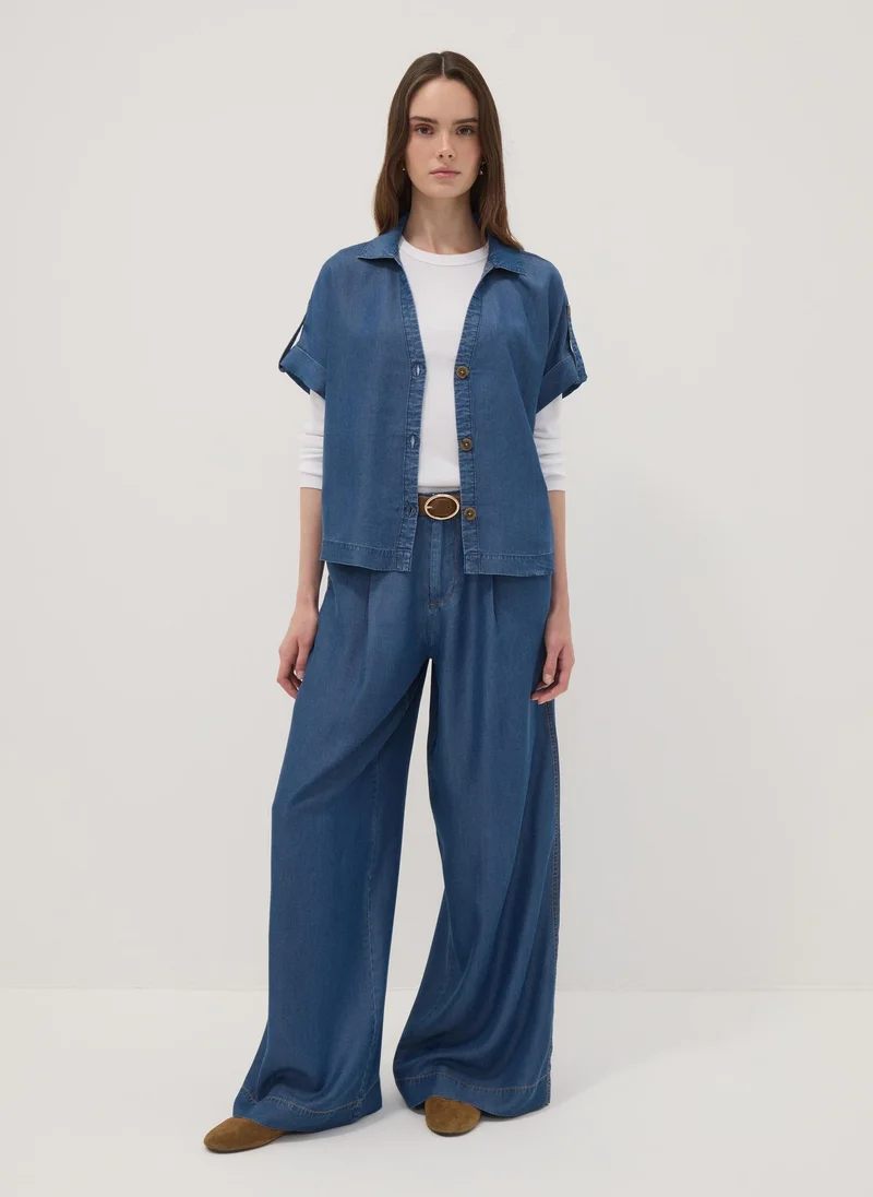 او في اس OVS Blue Pure Lyocell Short-Sleeved Shirt