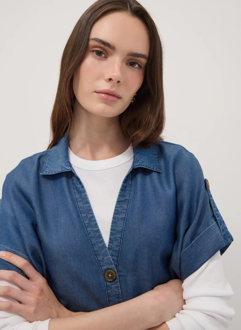 Ovs  OVS Blue Pure Lyocell Short-Sleeved Shirt for Women | Best Price UAE
