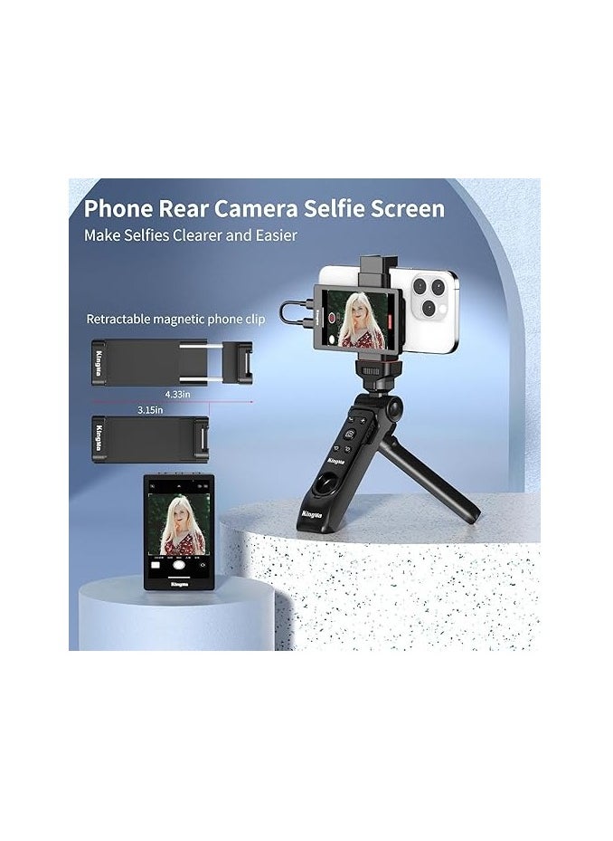 Generic 4K 30FPS Phone Vlog Selfie Monitor Screen, Wired Mini Monitor for iPhone Rear Camera with Magnetic Phone Clip & Bluetooth Remote for Vlog Live Stream TikTok  - Image 2