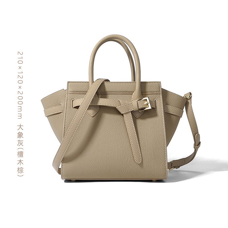 First-Layer Cowhide Large-Capacity Pure Color Genuine Leather Tote Bag Wing Bag Textured Cowhide Bag Portable Commuter Bag Lightweight - Image 1