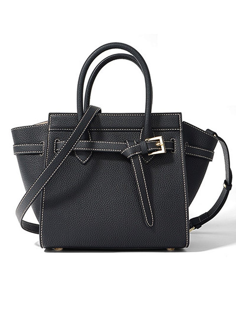 First-Layer Cowhide Large-Capacity Pure Color Genuine Leather Tote Bag Wing Bag Textured Cowhide Bag Portable Commuter Bag Lightweight - Image 4