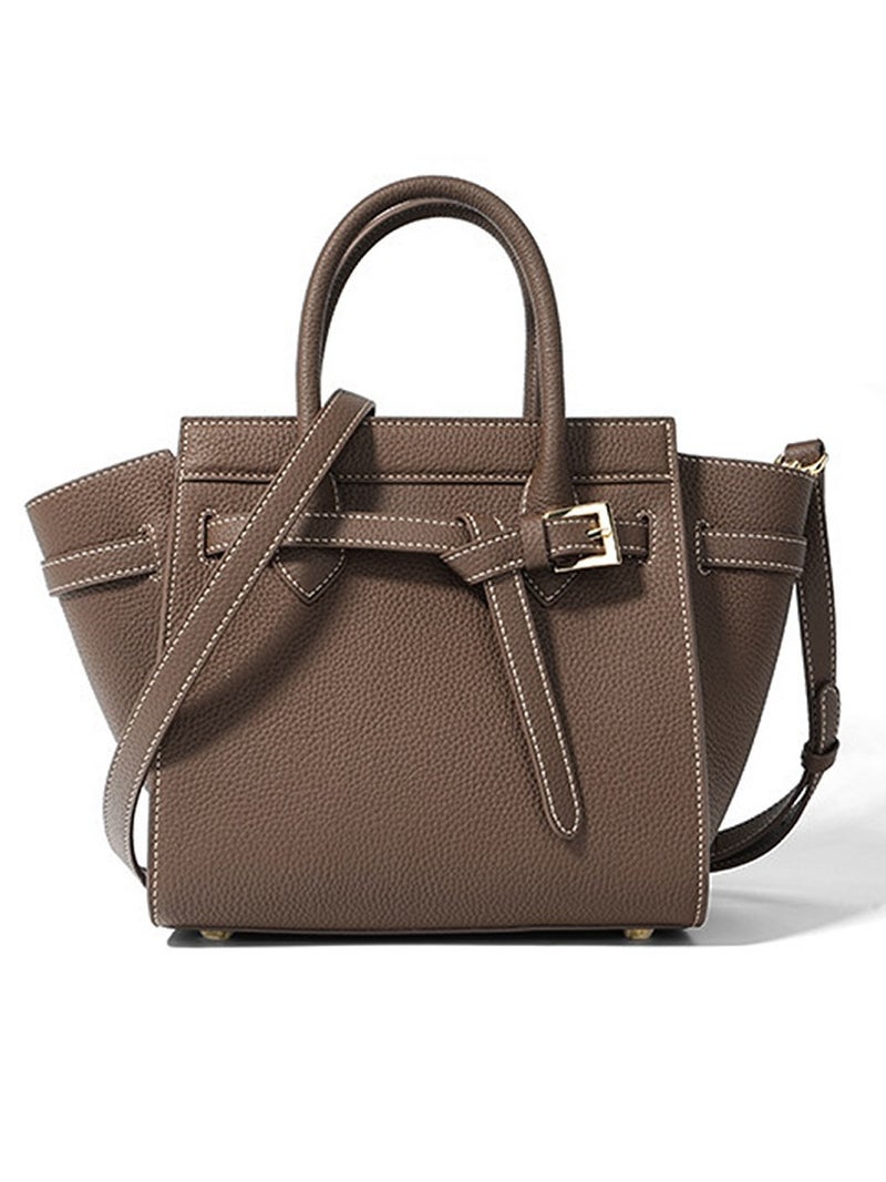 First-Layer Cowhide Large-Capacity Pure Color Genuine Leather Tote Bag Wing Bag Textured Cowhide Bag Portable Commuter Bag Lightweight - Image 3