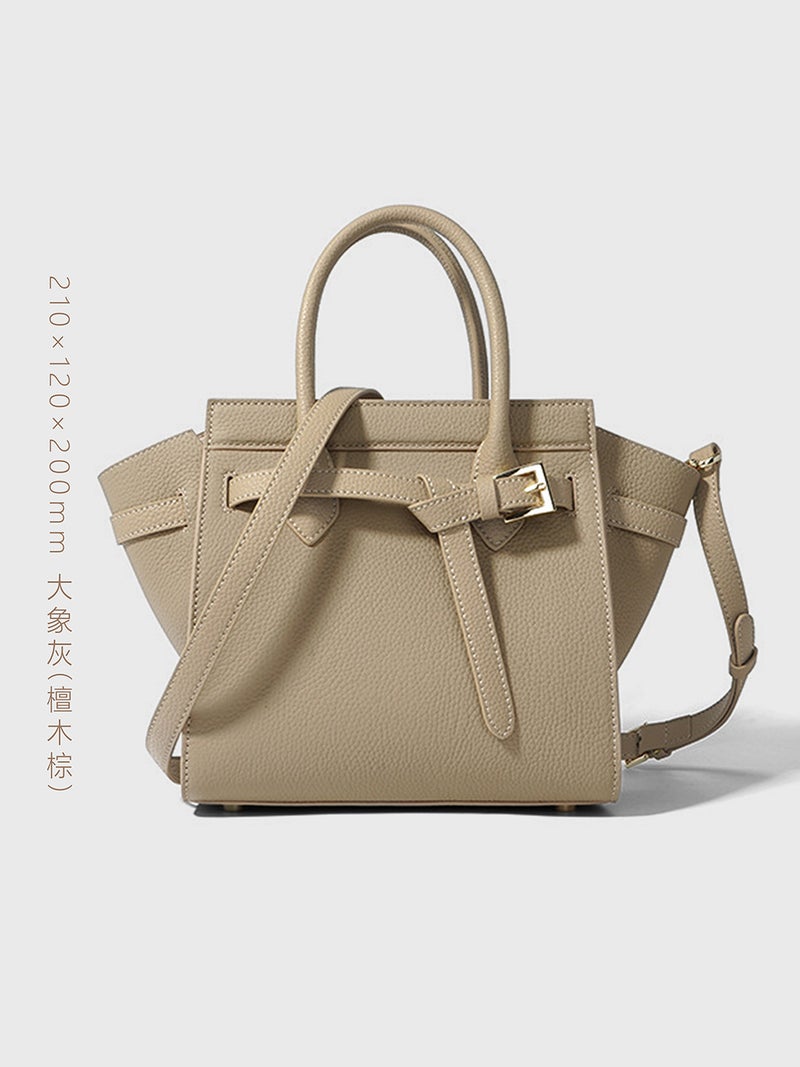 First-Layer Cowhide Large-Capacity Pure Color Genuine Leather Tote Bag Wing Bag Textured Cowhide Bag Portable Commuter Bag Lightweight - Image 2