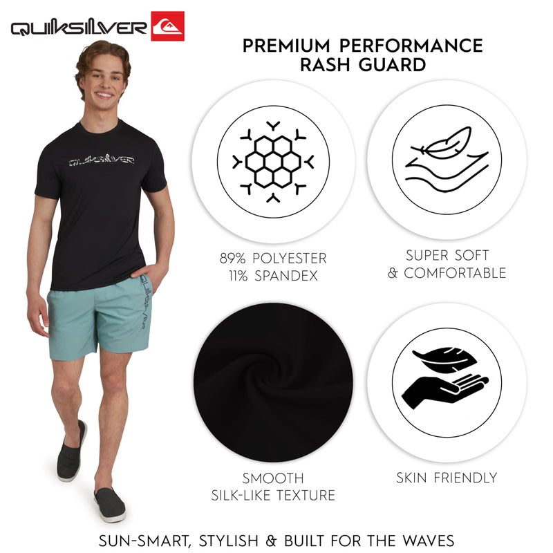 QUIKSILVER قميص واقي من الشمس بأكمام قصيرة للرجال من كويك سيلفر، مقاس عادي، حماية من الأشعة فوق البنفسجية 50، أسود، كبير جداً - Image 3