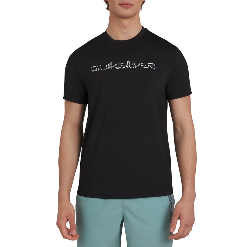 QUIKSILVER قميص واقي من الشمس بأكمام قصيرة للرجال من كويك سيلفر، مقاس عادي، حماية من الأشعة فوق البنفسجية 50، أسود، كبير جداً - Image 1