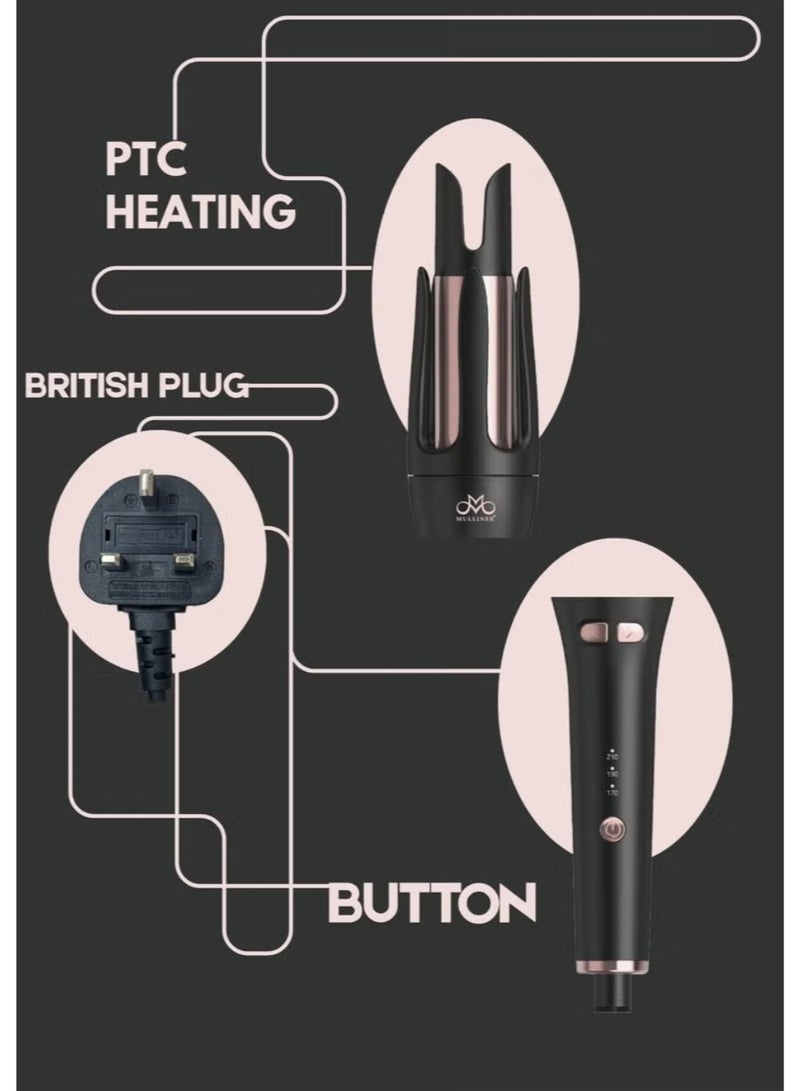 Mulliner Fast Heating Up Automatic Rotating Hair Curler Wand 32mm for Curls Waves with 3 Adjustable Temperature ML-8014 - Image 3