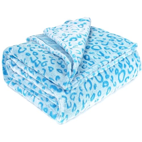 MIBOI Leopard Blue Soft Blanket Couch Cozy Fleece Blankets Cute Small Blanket for Kids Teen Girls - Image 1