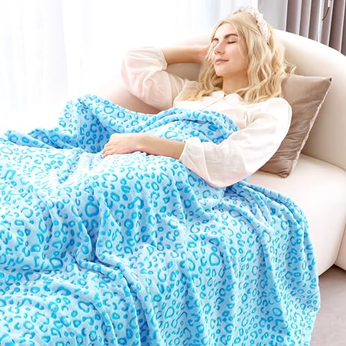 MIBOI Leopard Blue Soft Blanket Couch Cozy Fleece Blankets Cute Small Blanket for Kids Teen Girls - Image 5