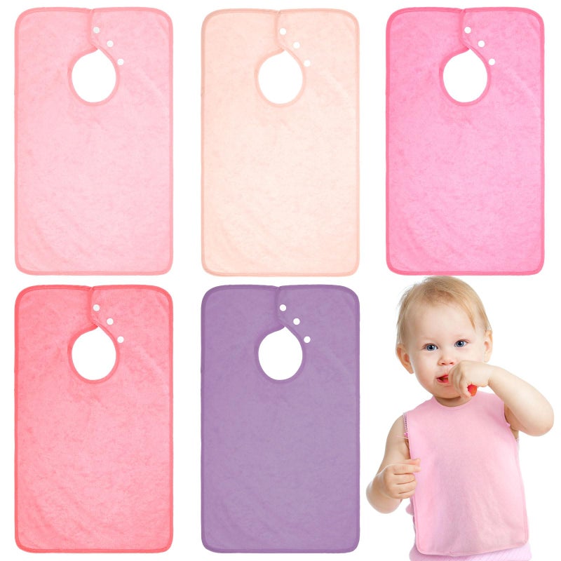 Hercicy Full Coverage Pullover Toddler Baby Bibs Terry Cloth Bibs with Snap Button for 04 Years Unisex Feeding DroolingCute5 Pcs - Image 2