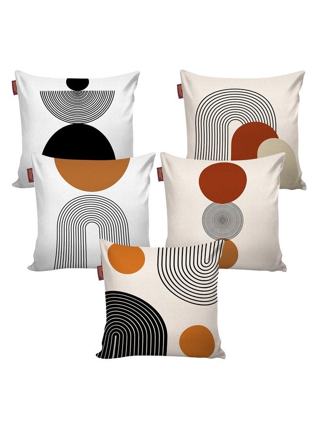 AEROHAVEN Premium Set of 5 Geometric Cotton Digital Printed Hand Stitched Throw Pillow/Cushion Covers - (Off-White, 16 x 16 Inch) - Image 2