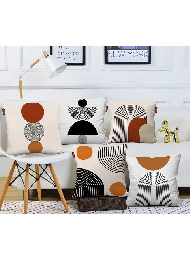 AEROHAVEN Premium Set of 5 Geometric Cotton Digital Printed Hand Stitched Throw Pillow/Cushion Covers - (Off-White, 16 x 16 Inch) - Image 1