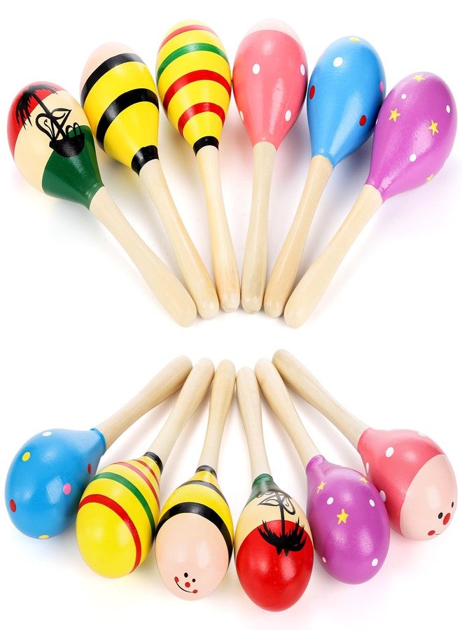 Hedume 12 Pack Wooden Festival Maracas, 8" Carnival Party Decoration Maracas, Shaker Sand Hammer Noisemaker for Musical Fun, Birthday Parties, Carnivals - Image 2