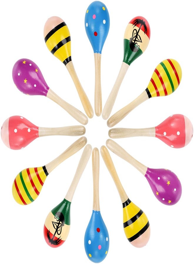 Hedume 12 Pack Wooden Festival Maracas, 8" Carnival Party Decoration Maracas, Shaker Sand Hammer Noisemaker for Musical Fun, Birthday Parties, Carnivals - Image 1