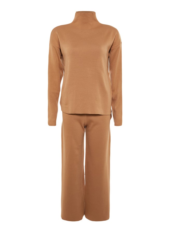 trendyol Camel Stand Collar Knitwear Top-Bottom Set - Image 5