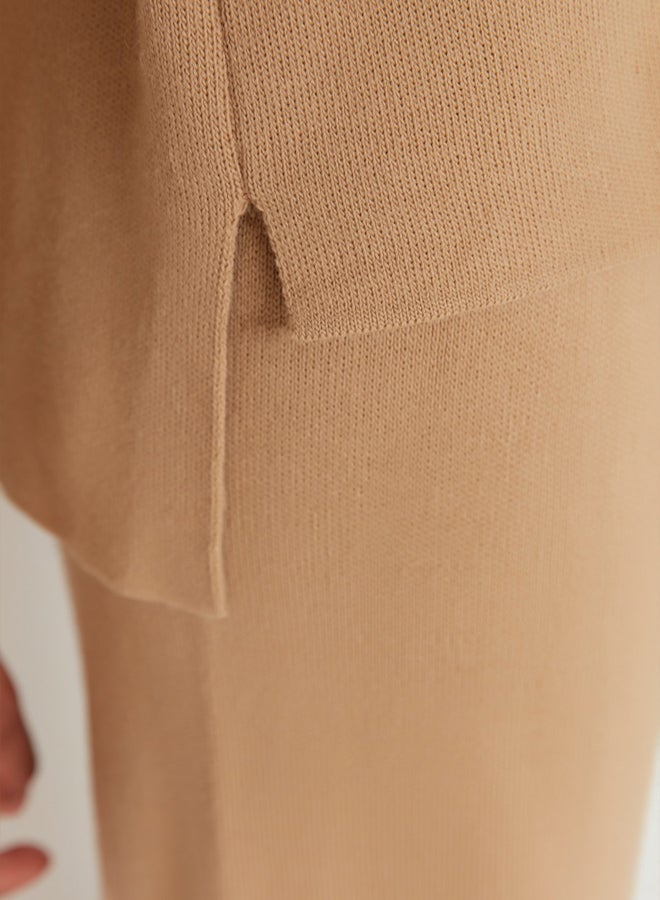 trendyol Camel Stand Collar Knitwear Top-Bottom Set - Image 3