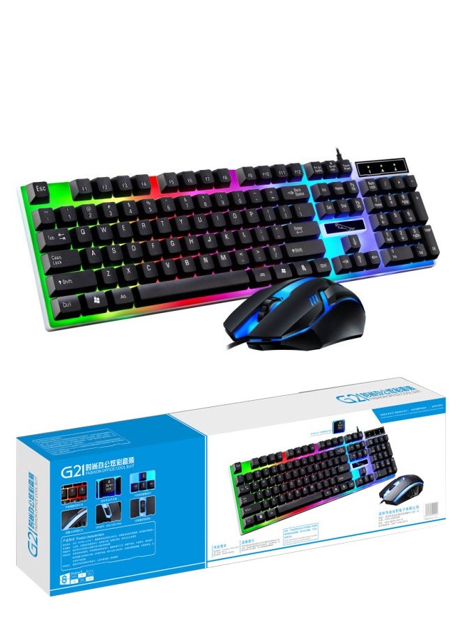 FPC - Rainbow Backlit Wired Keyboard and Mouse,Floating Keycap Strong, Wear-resistant, Comfortable Feel Keyboard for Business Office - Image 1