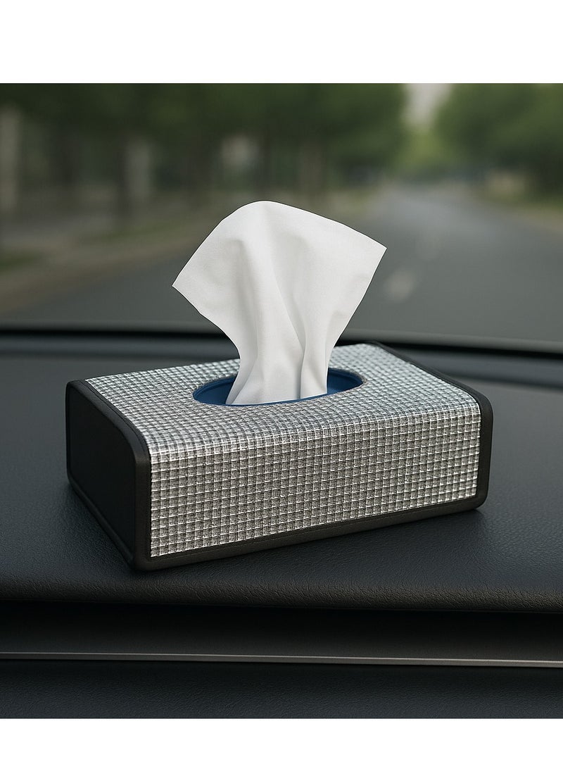 Generic Luxury Car Tissue Box Cover – Sparkling Rhinestone Design with Black Sides – Silver & Black – Dashboard Tissue Holder for Cars  - Image 1