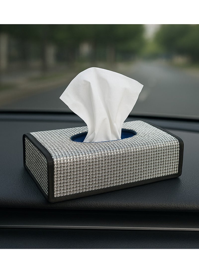 Generic Luxury Car Tissue Box Cover – Sparkling Rhinestone Design with Black Sides – Silver & Black – Dashboard Tissue Holder for Cars  - Image 2