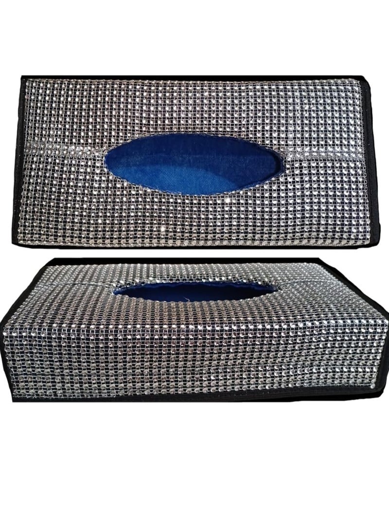Generic Luxury Car Tissue Box Cover – Sparkling Rhinestone Design with Black Sides – Silver & Black – Dashboard Tissue Holder for Cars  - Image 3