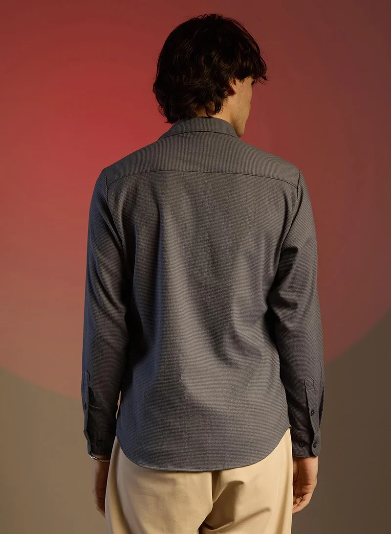 CAHOOT Grey Men's Charcoal Grey Solid Seersucker Shirt for Men | Best Price UAE