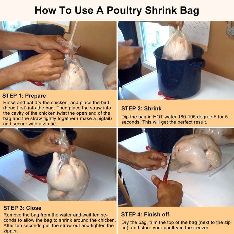 Morepack Poultry Shrink Bags,30 Pack 13x18Inches Clear Poultry Heat Shrink Wrap Freezer With 30 Zip Ties,a Silicone Straw for Chickens,Rabbits - Image 5