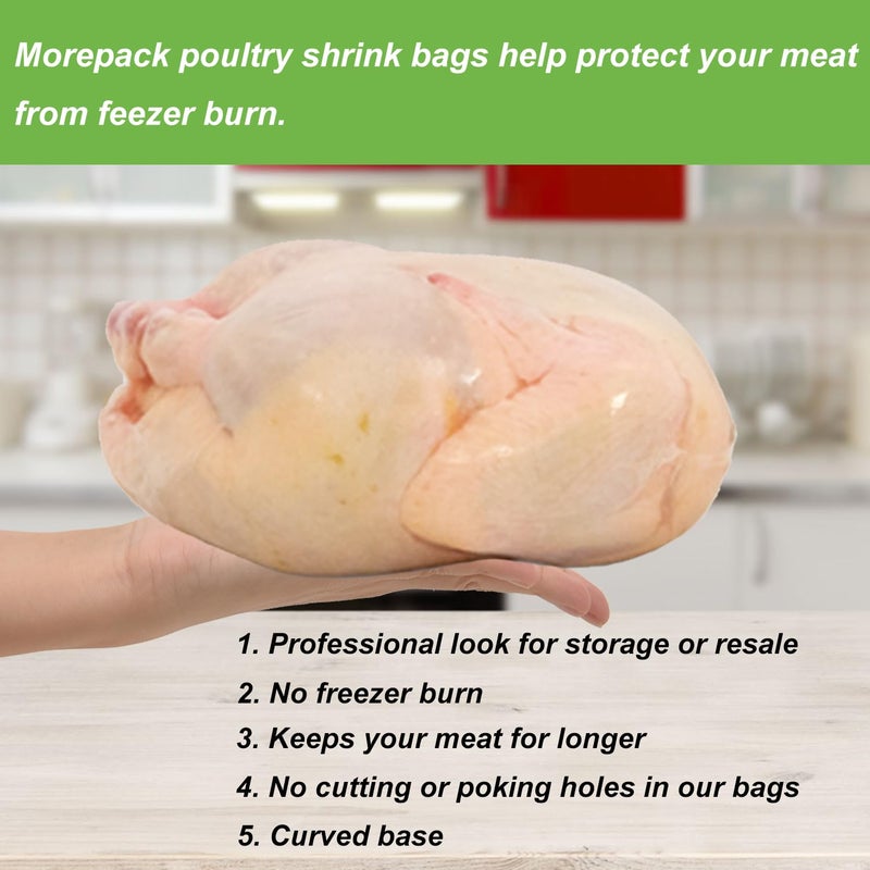 Morepack Poultry Shrink Bags,30 Pack 13x18Inches Clear Poultry Heat Shrink Wrap Freezer With 30 Zip Ties,a Silicone Straw for Chickens,Rabbits - Image 3