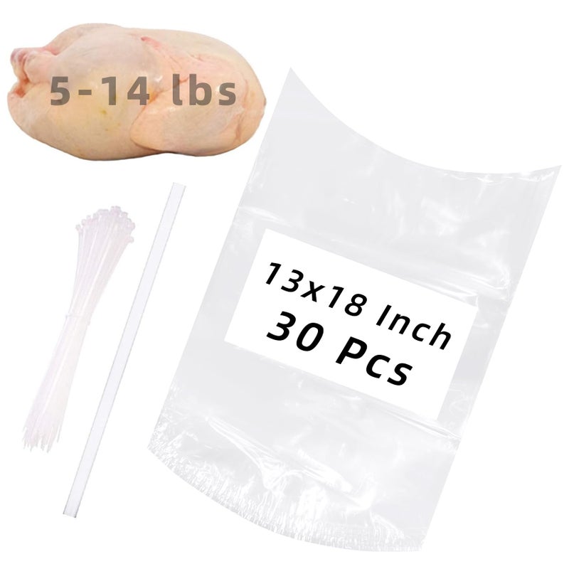 Morepack Poultry Shrink Bags,30 Pack 13x18Inches Clear Poultry Heat Shrink Wrap Freezer With 30 Zip Ties,a Silicone Straw for Chickens,Rabbits - Image 1
