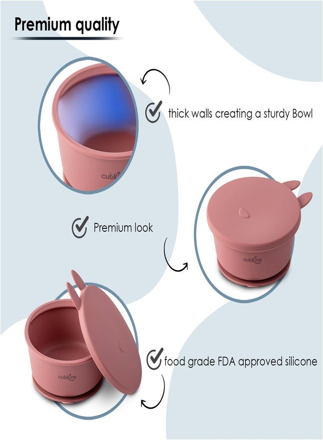 CUBKINS Silicone Suction Bowl, Adjustable Bib with Early Feeding Bendable Spoon for Feeding Babies | BPA Free, Washable and Reusable Bowl & Bib for Kids, Toddlers (Raspberry) - Image 4