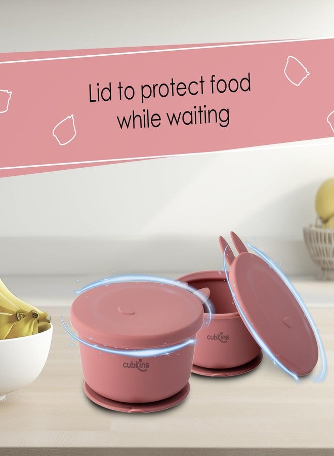 CUBKINS Silicone Suction Bowl, Adjustable Bib with Early Feeding Bendable Spoon for Feeding Babies | BPA Free, Washable and Reusable Bowl & Bib for Kids, Toddlers (Raspberry) - Image 3