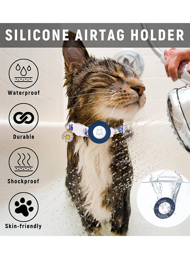 GUDOO قلادة قطة لآيرتاغ، قلادة قطة صغيرة مع حامل سيليكون لآيرتاغ، جرس وسحر زهرة للقطط الإناث والذكور والكلاب الصغيرة، لونها أزرق. - Image 5