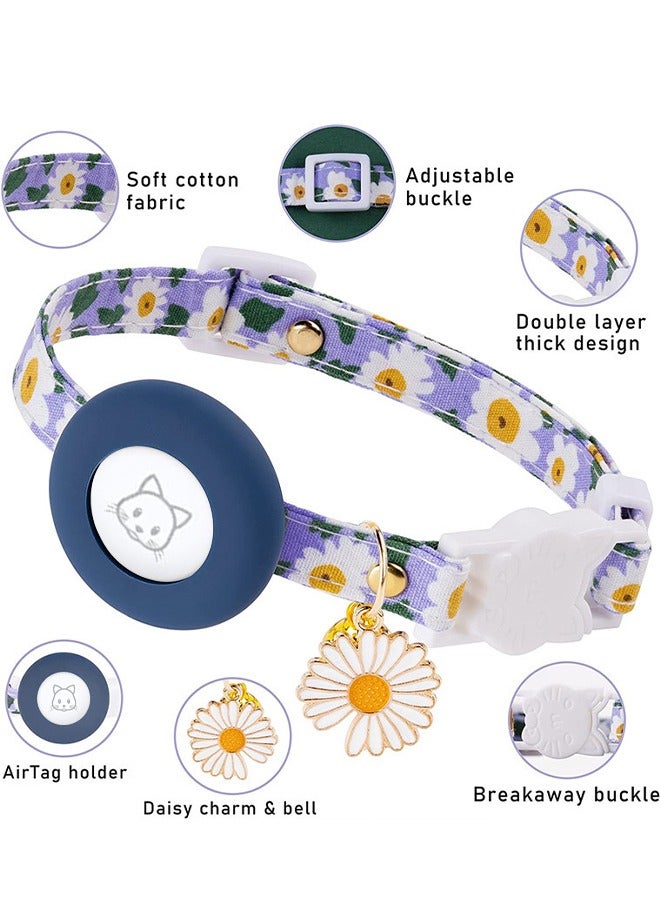 GUDOO قلادة قطة لآيرتاغ، قلادة قطة صغيرة مع حامل سيليكون لآيرتاغ، جرس وسحر زهرة للقطط الإناث والذكور والكلاب الصغيرة، لونها أزرق. - Image 2