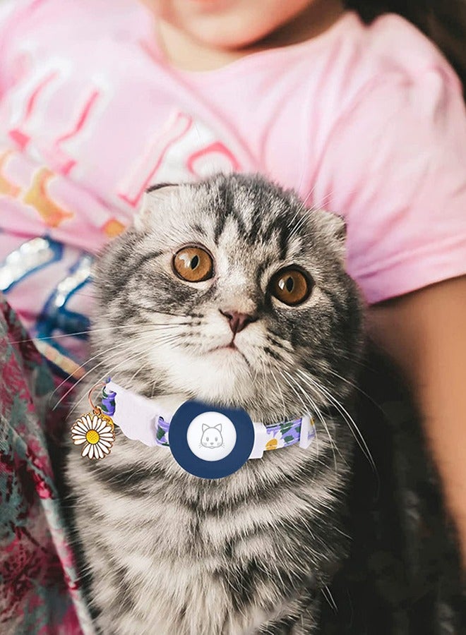 GUDOO قلادة قطة لآيرتاغ، قلادة قطة صغيرة مع حامل سيليكون لآيرتاغ، جرس وسحر زهرة للقطط الإناث والذكور والكلاب الصغيرة، لونها أزرق. - Image 4