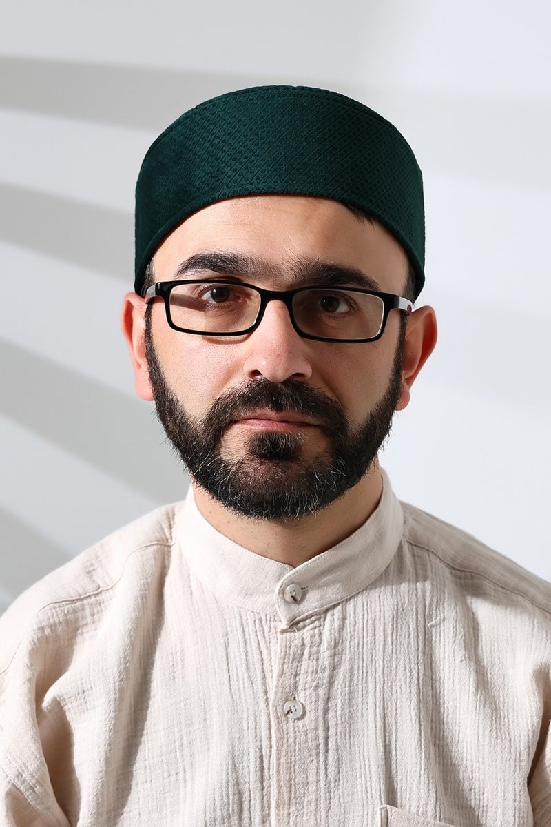 İhvan Ikhwan Green Honeycomb Checkered Velvet Molded Prayer Cap  - Image 3