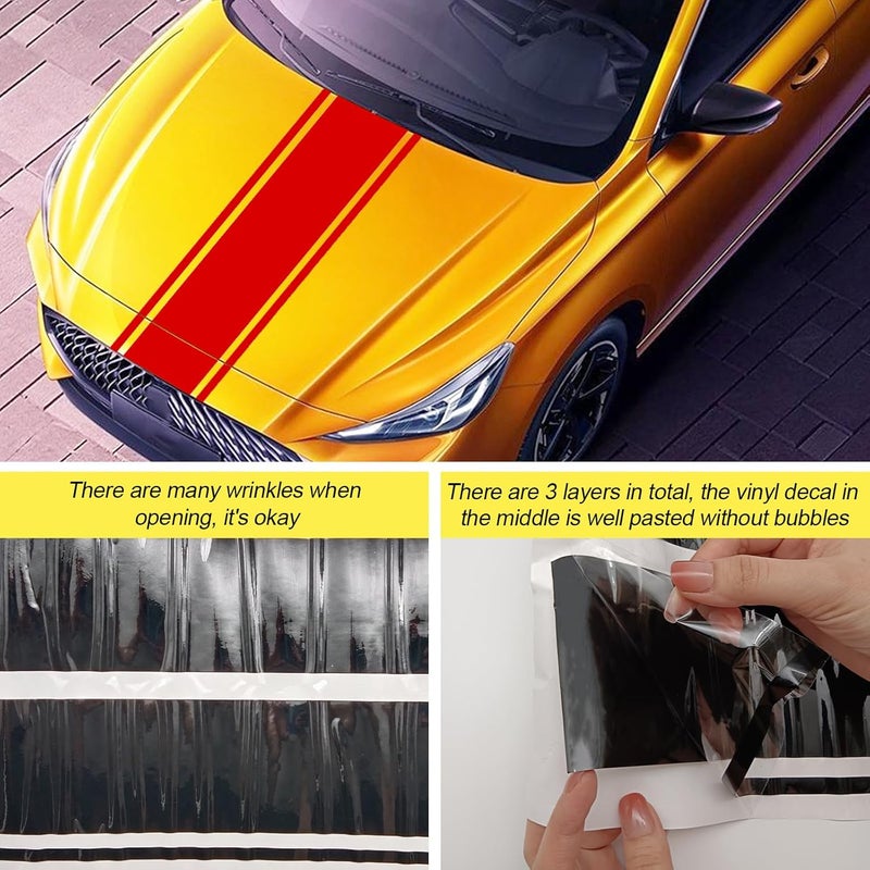 LANZMYAN Car Hood Decal Sticker DBS006 - Red Racing Stripe Vinyl Decoration - Image 2