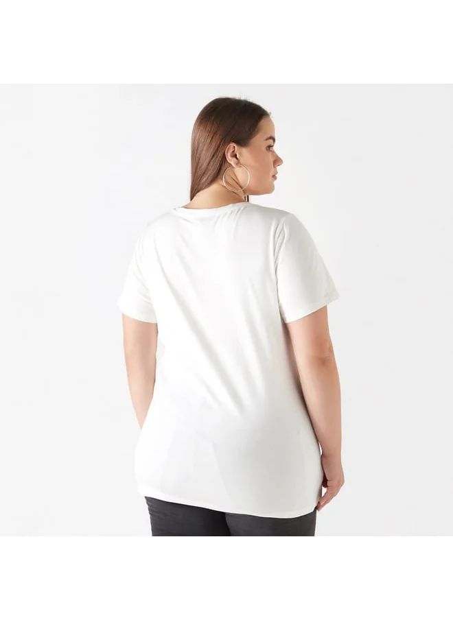 Ulla Popken Plus Size Ulla Popken Embellished T-shirt with Short Sleeves