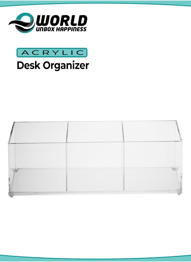 Eworld 3-Compartment Acrylic Desk Organizer Tray for Home and Office. Organize drawers, shelves, desk, vanity, or pantry with this stackable cosmetic drawer organizer  - Image 1
