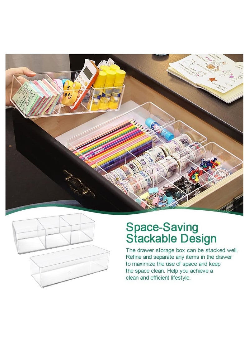 Eworld 3-Compartment Acrylic Desk Organizer Tray for Home and Office. Organize drawers, shelves, desk, vanity, or pantry with this stackable cosmetic drawer organizer  - Image 4