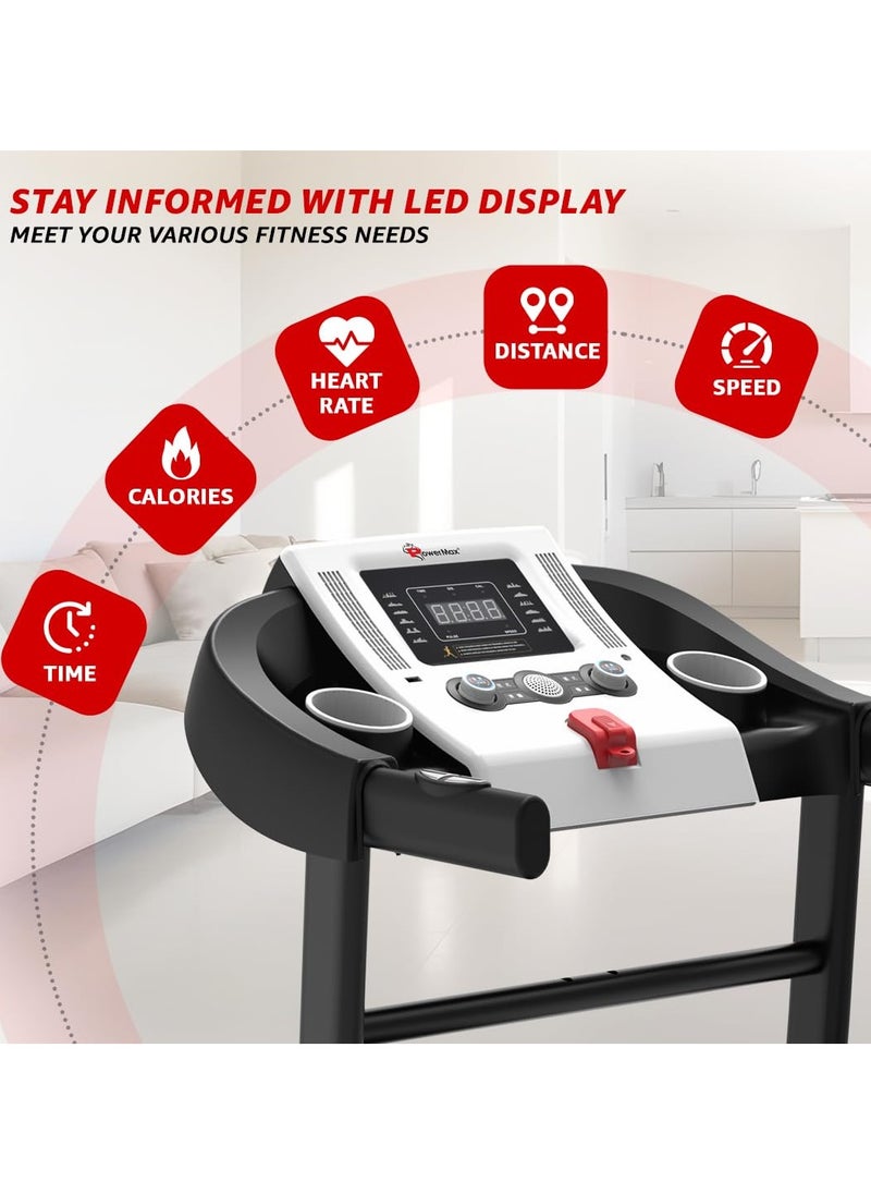 PowerMax Fitness Fitness Tdm-98 (4.0Hp Peak) Foldable Motorized Treadmill For Home 110 Kg Weight, Max Speed-12Kmph, Preset Programs, Hr Sensors, Aux With Volume +/- Keys For Inbuilt Speaker, Usb, Led Display  - Image 4