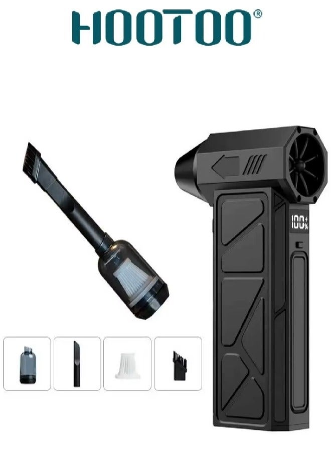 هوتو 2-في-1 مكنسه كهربائية ومنفاخ هواء كهربائي بقوة تربو عالية 350000RPM. منفاخ هواء لاسلكي يعمل بشاحن تايب سي. مكنسه كهربائيه بمؤشر بطارية وقوة شفط عالية. مجفف هواء ب4 سرعات قوية. مكنسة سيارة صغيرة وسهلة الاستخدام. - Image 1