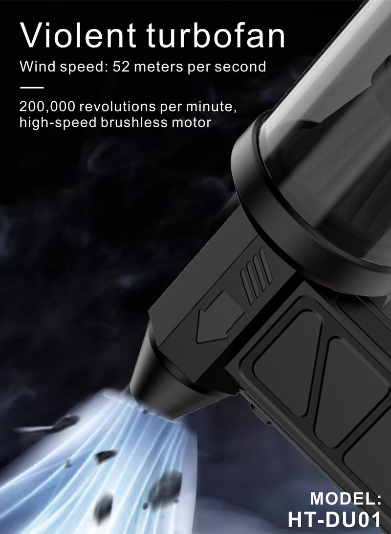 هوتو 2-في-1 مكنسه كهربائية ومنفاخ هواء كهربائي بقوة تربو عالية 350000RPM. منفاخ هواء لاسلكي يعمل بشاحن تايب سي. مكنسه كهربائيه بمؤشر بطارية وقوة شفط عالية. مجفف هواء ب4 سرعات قوية. مكنسة سيارة صغيرة وسهلة الاستخدام. - Image 2