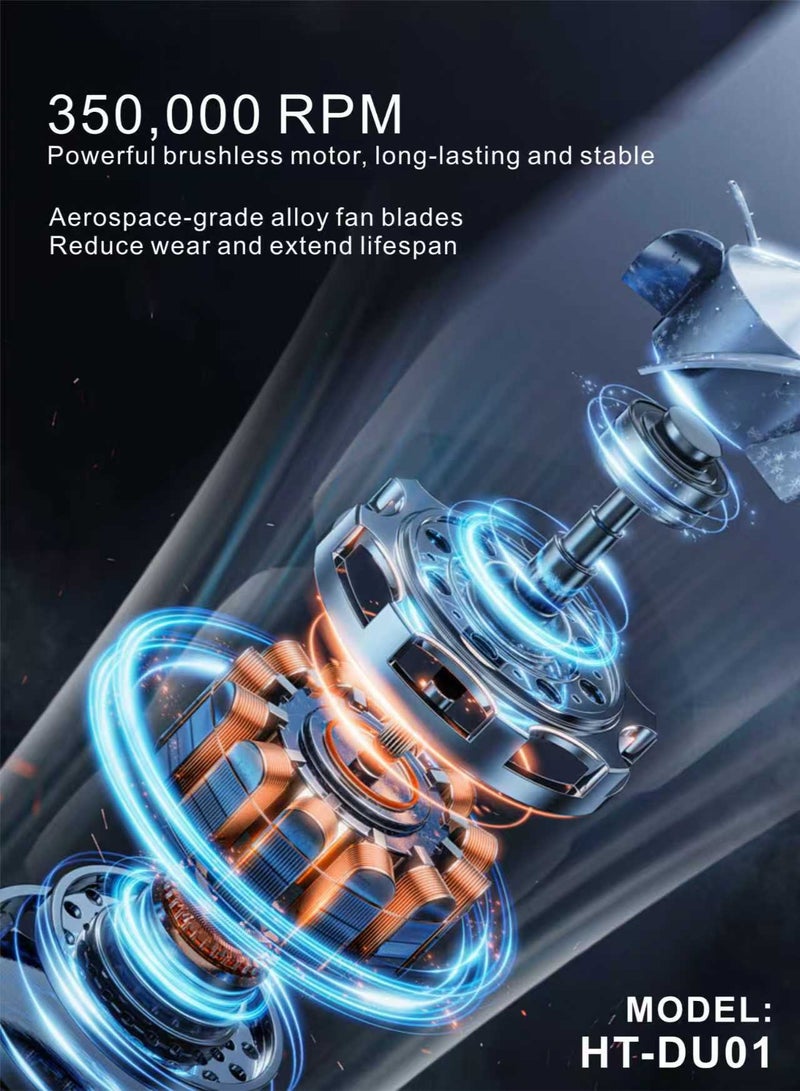 هوتو 2-في-1 مكنسه كهربائية ومنفاخ هواء كهربائي بقوة تربو عالية 350000RPM. منفاخ هواء لاسلكي يعمل بشاحن تايب سي. مكنسه كهربائيه بمؤشر بطارية وقوة شفط عالية. مجفف هواء ب4 سرعات قوية. مكنسة سيارة صغيرة وسهلة الاستخدام. - Image 4