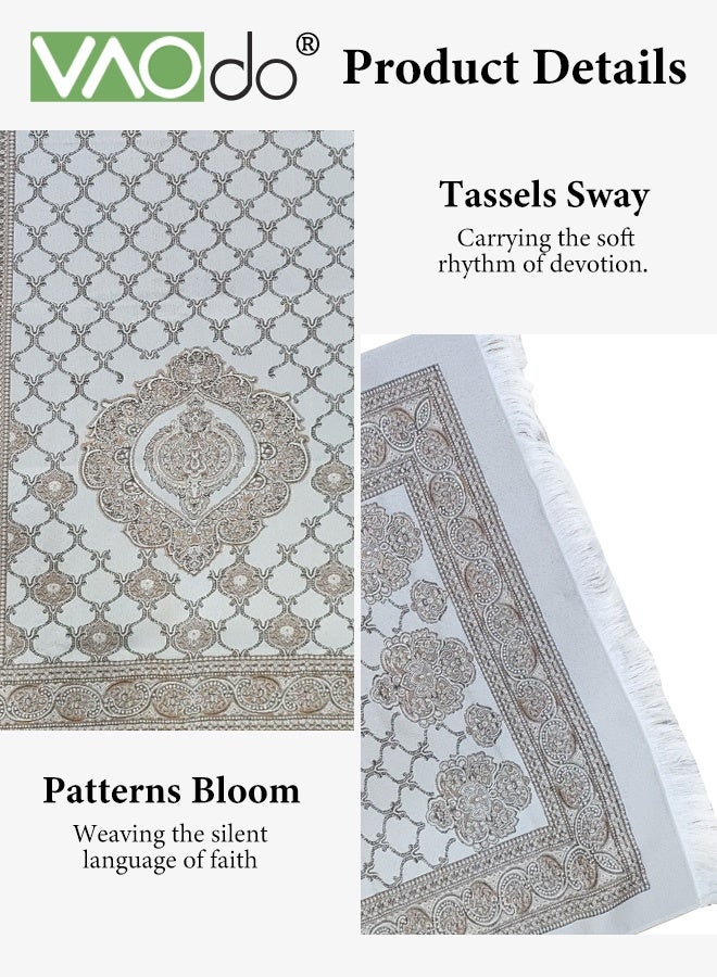 VAOdo 3PCS Islamic Prayer Rug and Beads with Portable Bag, Soft Exquisite Muslim Prayer Mat, Travel Prayer Carpet Mat, Islamic Gifts for Eid Ramadan Gold - Image 3