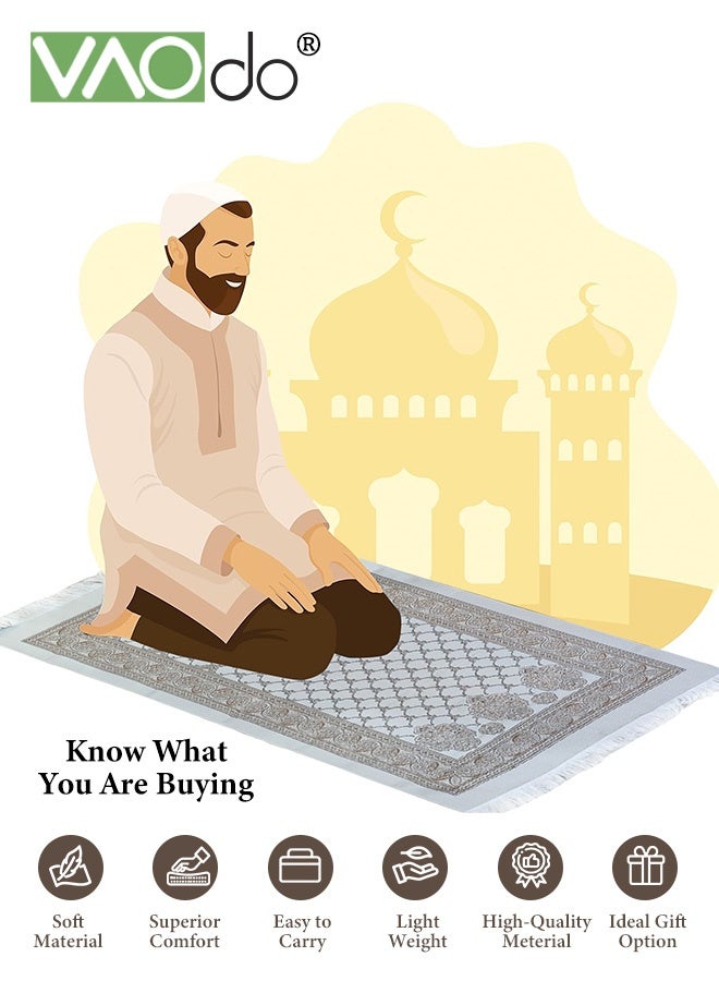 VAOdo 3PCS Islamic Prayer Rug and Beads with Portable Bag, Soft Exquisite Muslim Prayer Mat, Travel Prayer Carpet Mat, Islamic Gifts for Eid Ramadan Gold - Image 4