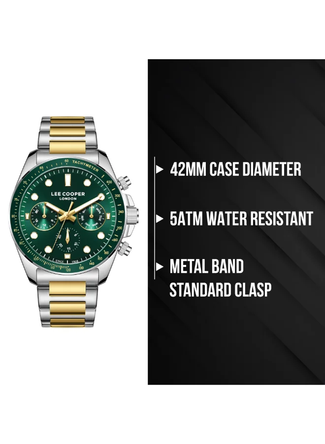 Lee Cooper Dark Green Men's Metal Multi Function Watch LC08215.270 - 42 mm for Men | Best Price UAE